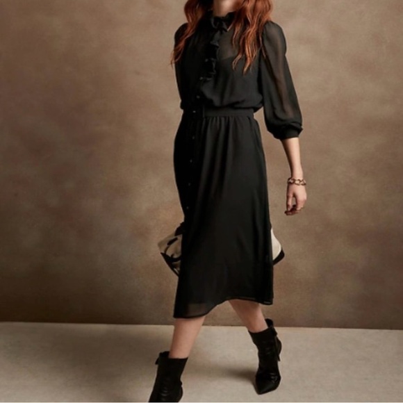 Banana Republic Dark Green Long Sleeve Belted Midi Shirt Dress Women's size XL - Picture 9 of 11